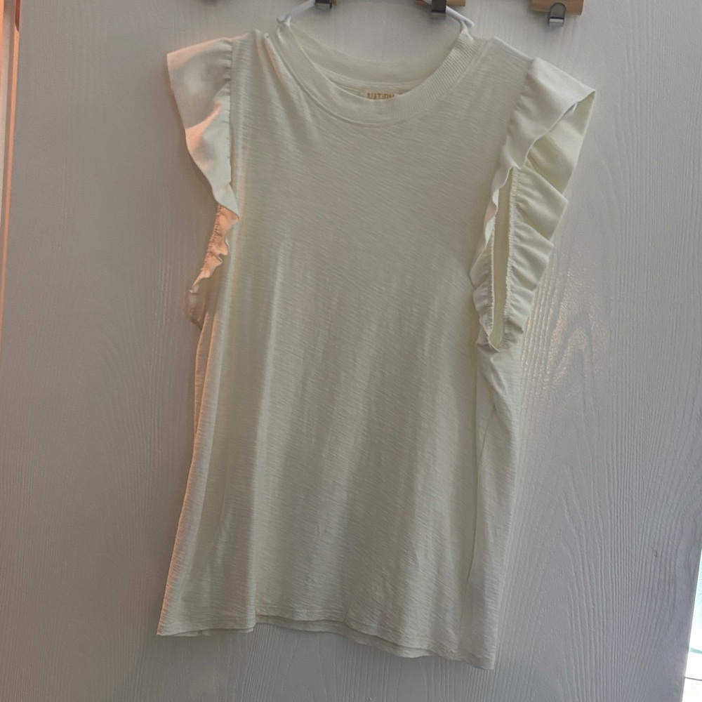 Nation LTD Cream Ruffle Sleeve Tee